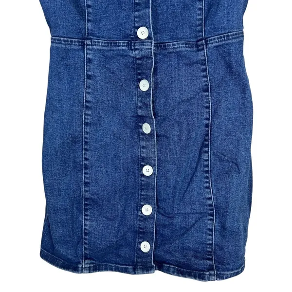 Zara TRF Authentic Denim Button Front Mini Dress Dark Wash Blue 90s Style Size M - Image 3