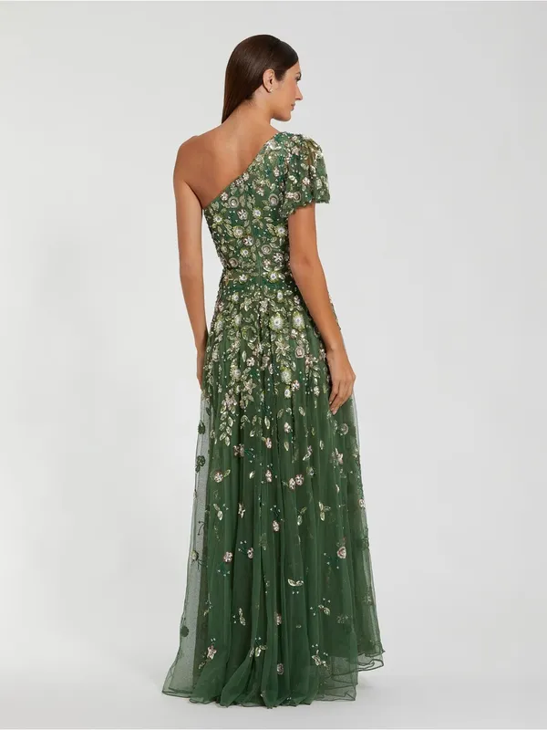 Mac Duggal 6159 Green One Shoulder Embellished A Line Gown sz 4 - Image 3