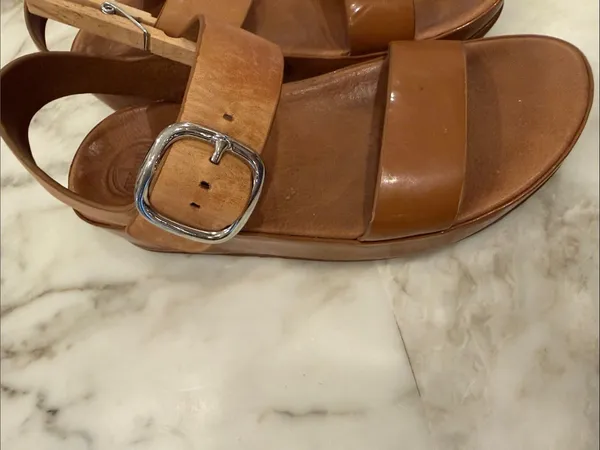 FitFlop Brown Leather Buckle Platform Sandals - Image 2