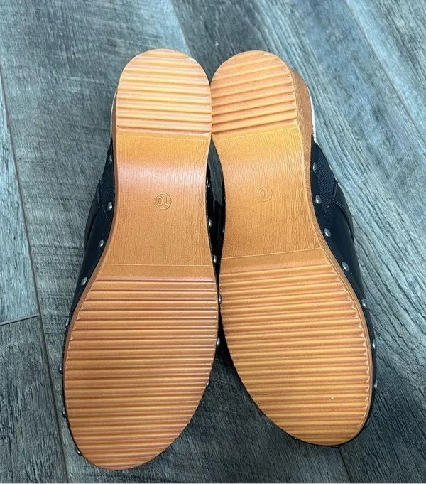Mia Milpu Swedish Wood and Vegan Leather Clogs Size 10 Mules Black Shoes NWOT - Image 8
