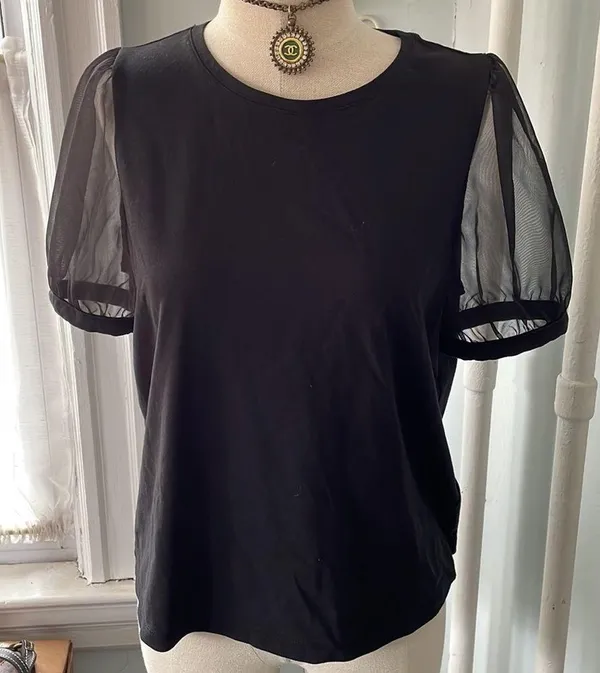 Madewell Black Sheer Sleeve Knit Top Size Medium - Image 5