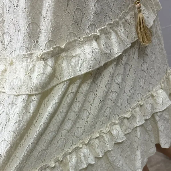 KATE & LILY Elegant Cream Lace Boho Midi Dress Sleeveless Ruffle Sz Medium - Image 10