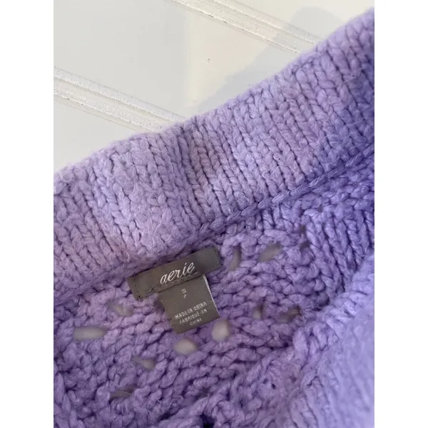Aerie Womens Purple Oversized Chunky Open Knit Sweater Cozy Preppy Top Size S - Image 3