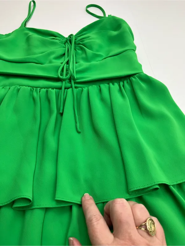 Amanda Uprichard Kelly Green Tiered Mini Dress Cutout‎ Front Summer Womens XS - Image 5