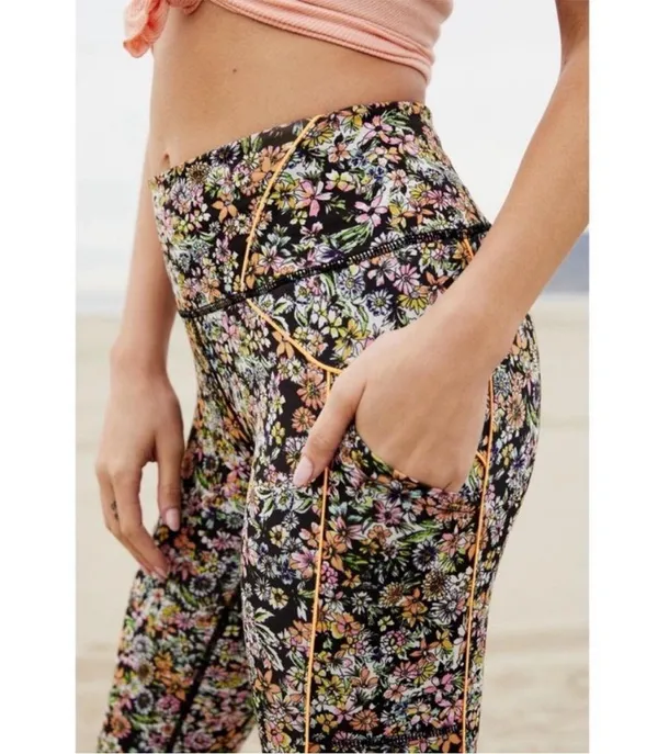 Free People Movement Eden Floral Leggings in Black Multi Size Small - Image 2