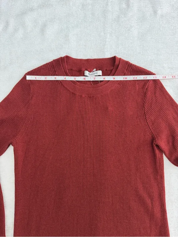 Madewell Double Layered Merino Silk Crewneck Sweater Deep Rust M NWT - Image 6