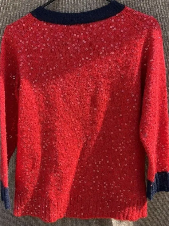 J.Crew Red Sequin Long Sleeves Pullover Wool Mohair Knit Sweater Top Size M - Image 14