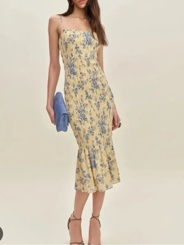 Reformation Seren Midi Dress in Sabrina Butter Yellow 10 - Image 3