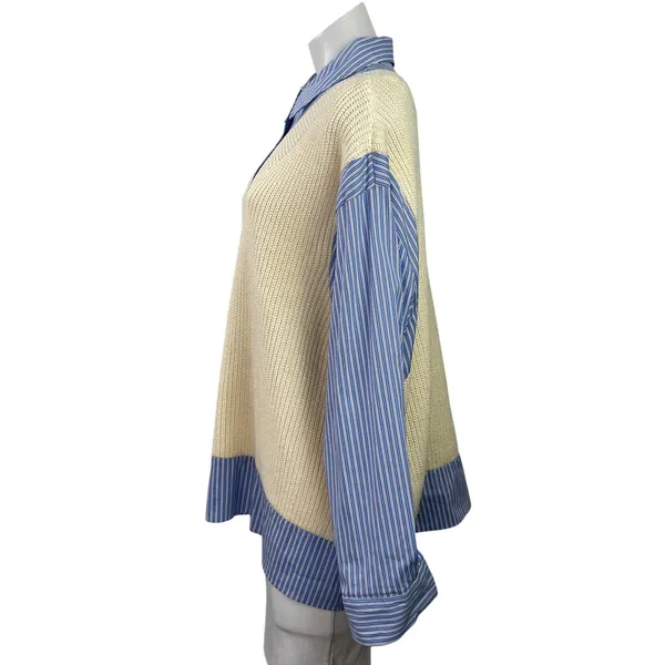 Zara Women's Cream Blue Long Sleeve Striped Contrast Shirt Sweater Top Size XS - Image 2