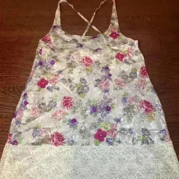 VICTORIA'S SECRET Vintage Gold Label mini slip dress floral lace nightgown EUC - Image 4