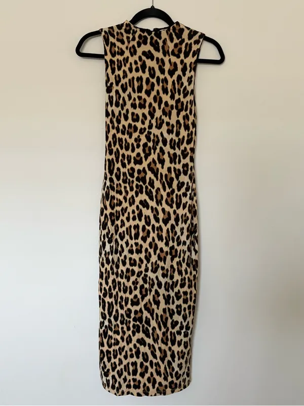Alice + Olivia Delora Fitted Mock Neck Midi Dress Leopard Print - Image 3