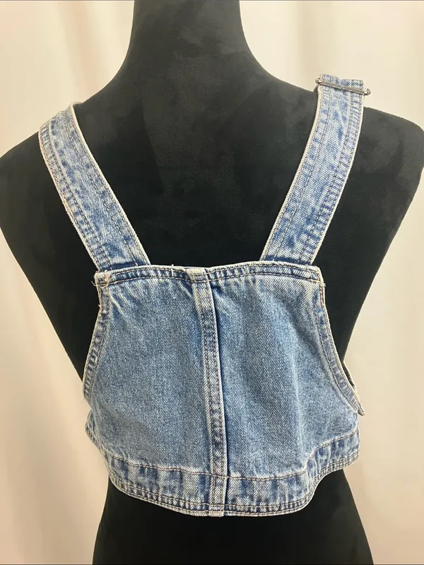 Zara Light Blue Denim Crop Overall Top Womens Size Medium - Image 4
