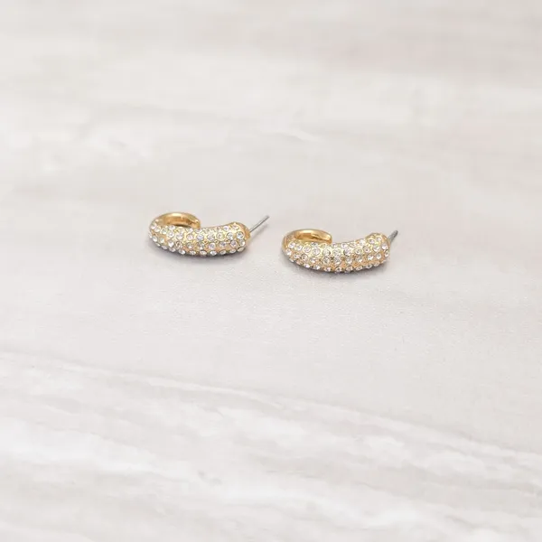 Vintage Stud Earrings Gold Tone & Clear Gems - Repair Needed - Image 6