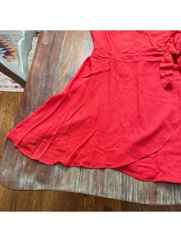 Lulus Red Wrap Mini Dress Short Sleeve Tie Cuff V-Neck Size Large NWT - Image 3