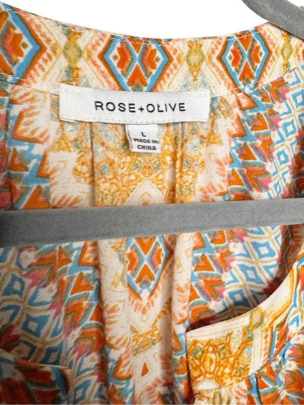 Rose + Olive Halter Boho Southwestern Print Top Size L - Image 4