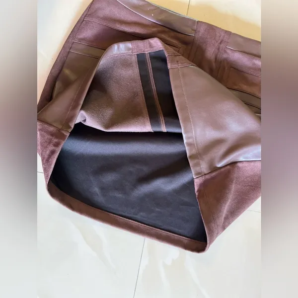 Marc New York Burgundy Velvet Faux Leather mini Skirt XL polyester spandex - Image 10