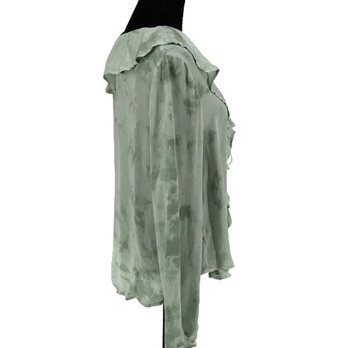 Free People Womens‎ Sascha Ruffled Frill Long Sleeve Blouse Muted Green Medium - Image 5