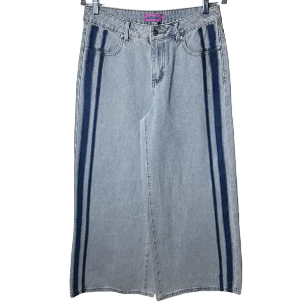 NEW Edikted Side Stripe Low Rise Wide Leg Washed Jeans Capsule Skater Grunge‎ S - Image 2