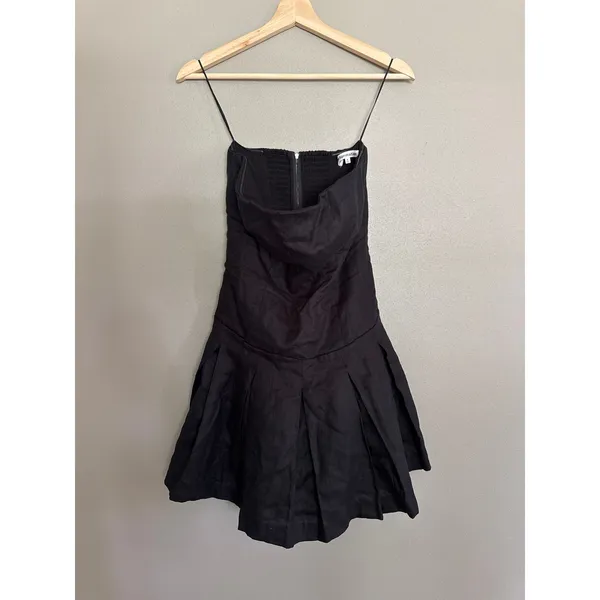 REFORMATION Isabeli Linen Mini Dress in Black Size 6 - Image 4