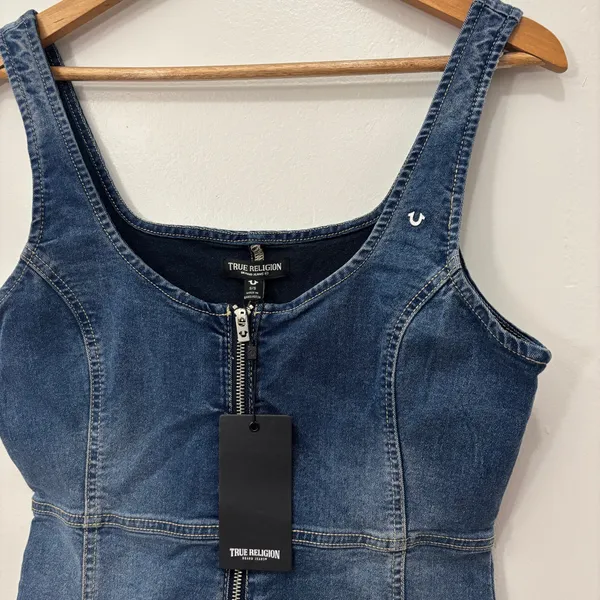 True Religion Women’s Full Zip Sleeveless Denim Dress Size Small - Image 2