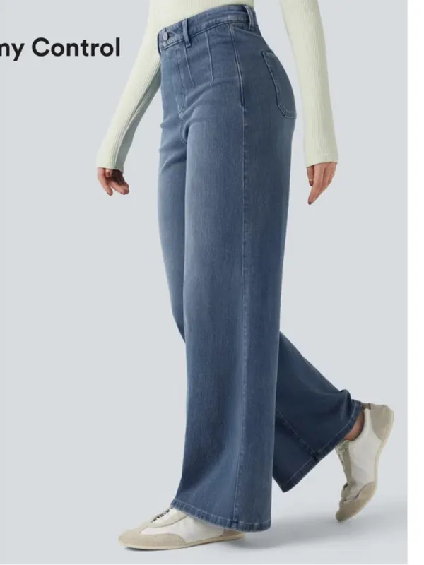 Halara Flex High Waisted Tummy Control Wide Leg Jeans Tide Blue XS New - Image 2