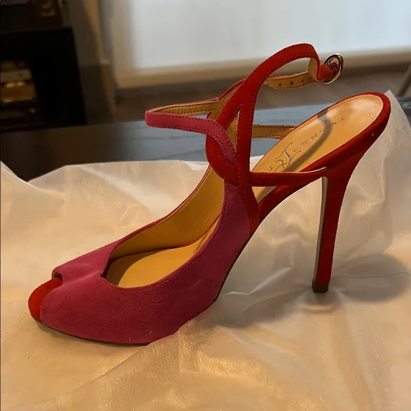 Ivanka Trump Pink and Red Peep-Toe Heels size 7 - Image 4