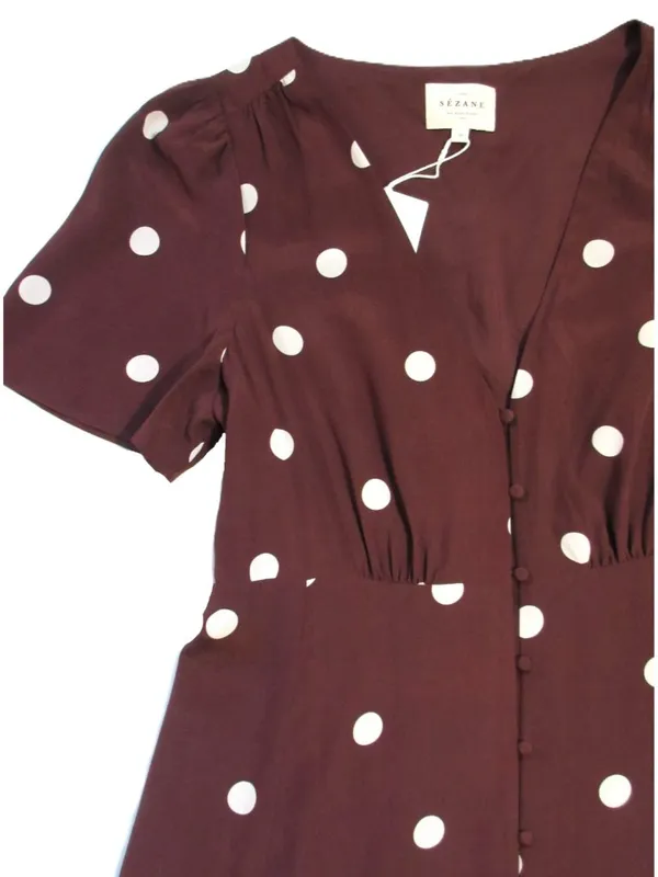 NWT Sezane Solia in Chocolate Ecru Polka Dot Silk Maxi Shirt Dress 38 / US 6 - Image 5