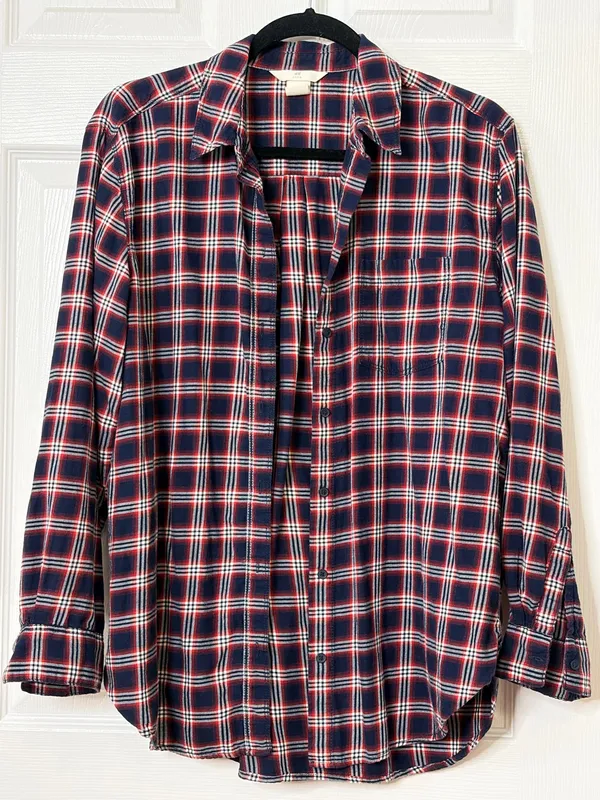 H&M LOGG Plaid Flannel Shirt Womens 6 Red Blue Buffalo Check Grunge Casual Top - Image 4