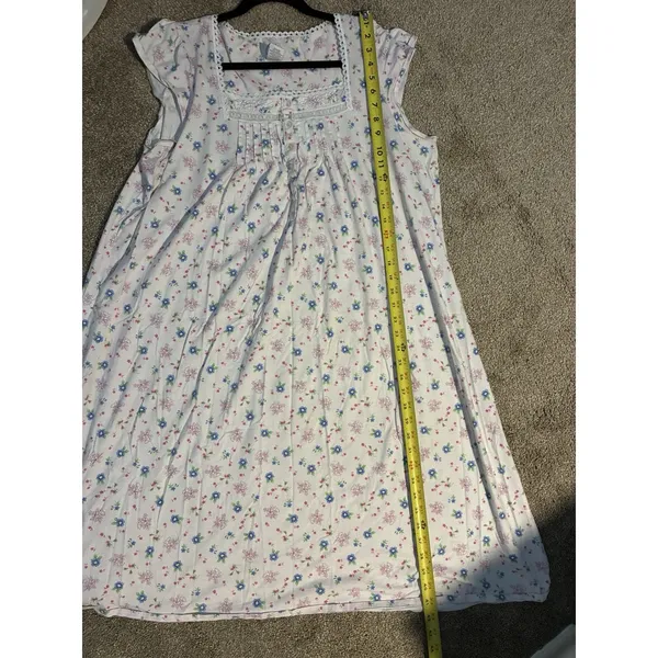 Aria cap-sleeve cotton nightgown pink & blue ditsy floral print lace trim 1X - Image 5