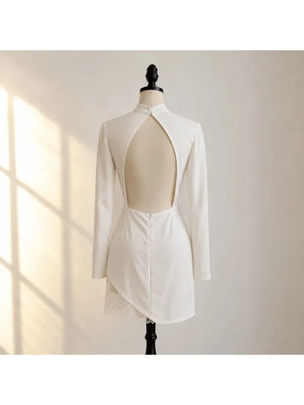 I Saw It First White Satin Lace Open Back Bodycon Mini Dress NWT Size 6 - Image 2