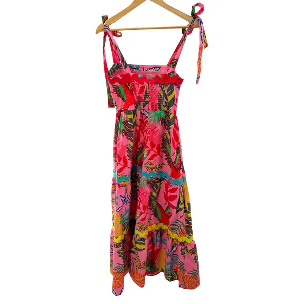 Avara Susana Maxi Dress XS NWT Pink Tropical Parrot Palm Rick Rack Cotton Tiered - Image 5
