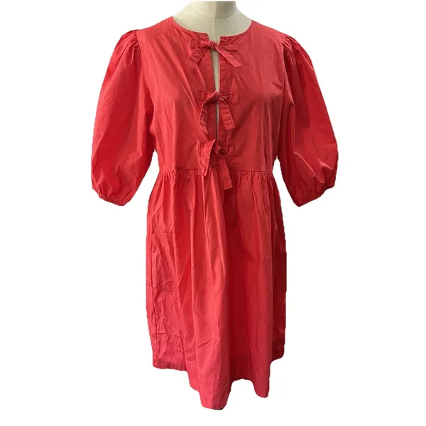 Band Of The Free Scarlet Red Bow Mini Dress Tie Front Boho Coquette Medium - Image 2