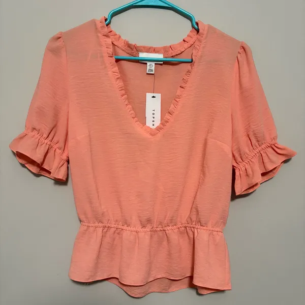 Topshop Coral Ruffle Peplum Blouse - Image 3