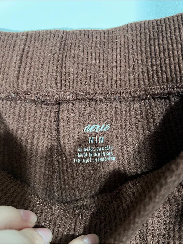 Aerie Waffle Joggers Cargo Pockets Brown Size Medium Loungewear - Image 3