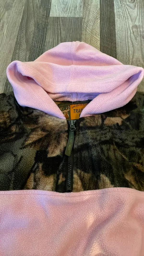 Vintage Fleece pink and camo quarter zip hooded sweatshirt - Image 2