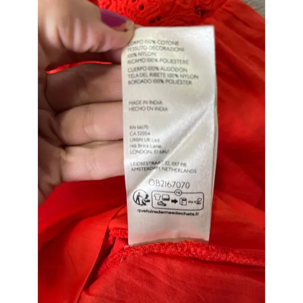 Maeve Anthropologie Embellished Cotton Swing Top Orange Flutter Sleeve Small - Image 7