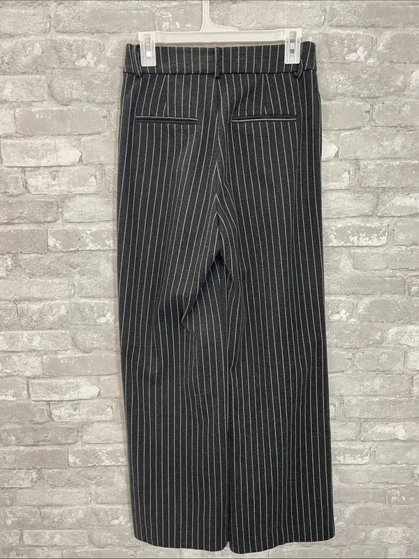 Elodie Charcoal Grey Pinstripe Wide-Leg Dress Pants - Image 3