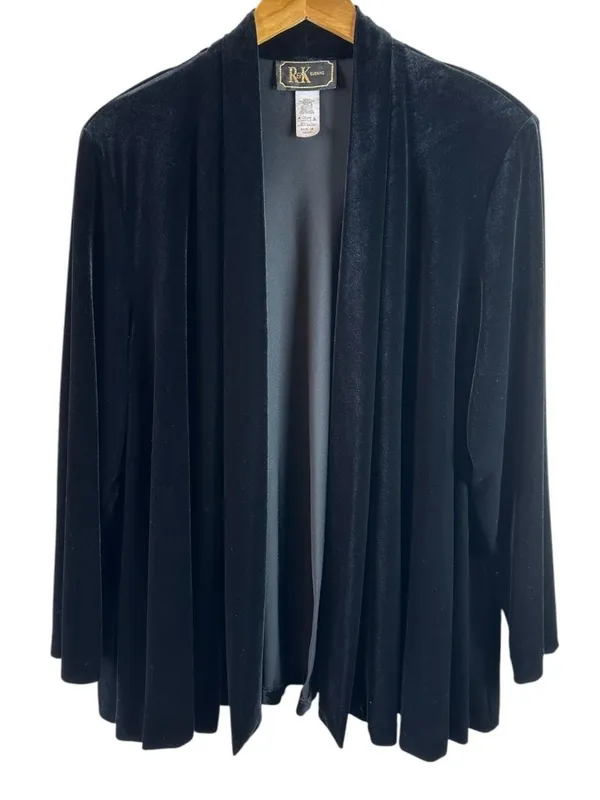Vintage R&K Evening Black Velour Open Front Jacket Size 18 Plus Formal Goth - Image 2