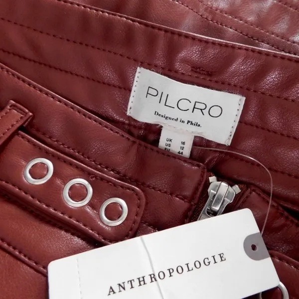 NWT!! Anthropologie PILCRO Fit-and-Flare Faux Leather‎ Mini Skirt Wine Moto 12 - Image 12