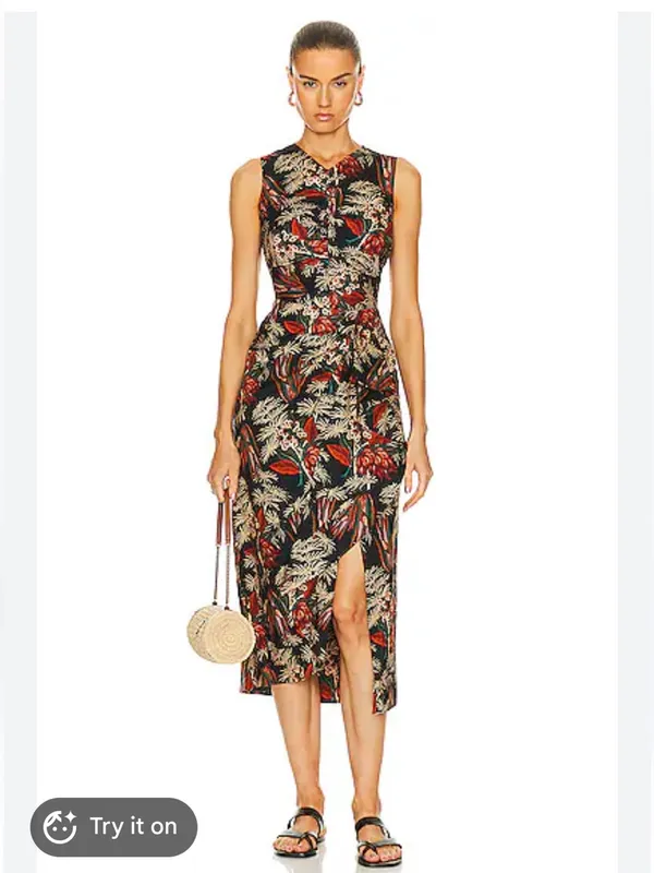 Ulla Johnson Edlyn Anthurium Floral Ruched Sleeveless Midi Dress Cotton Sz 6 - Image 2