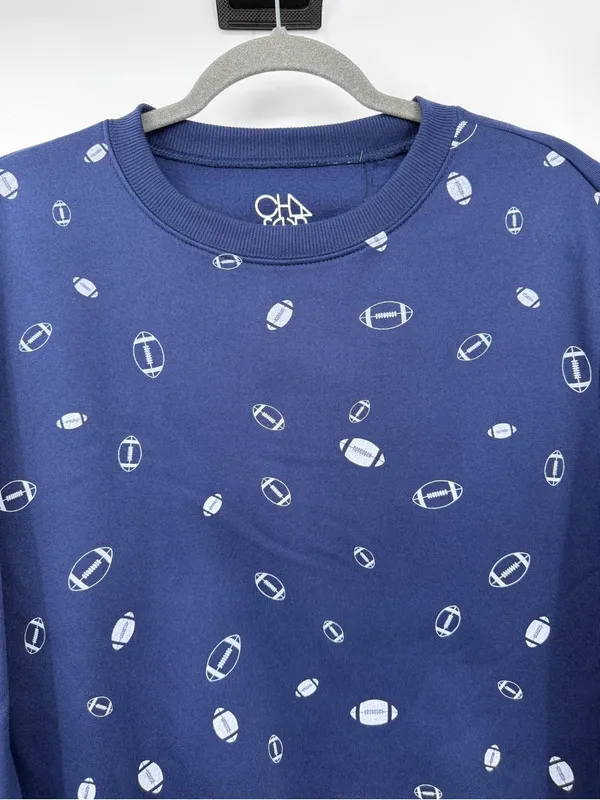 Chaser Football Print Sweatshirt Women Small Navy Blue Game Day Crewneck - Image 5