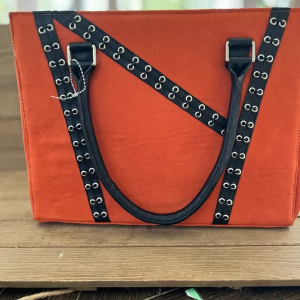 New Mod Sway women's handbag suede leather upper lining fabric strap orange - Image 5