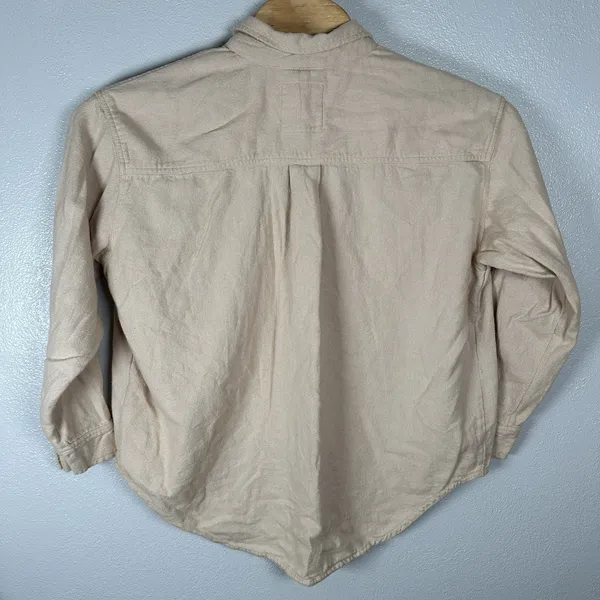 Aerie Flannel‎ Shirt Womens Size Small Oversized Metal Button Up Beige Cotton - Image 3