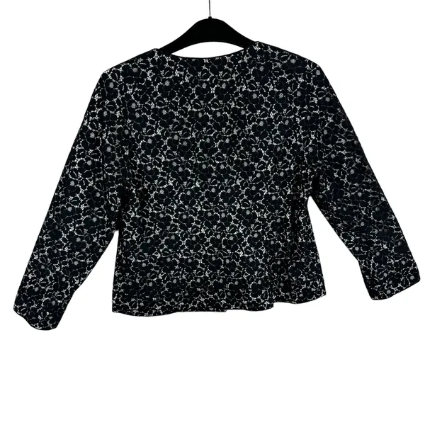 Talbots Black Floral Lace Overlay 3/4 Sleeve Crew Neck Line Button‎ Up Blazer 14 - Image 2