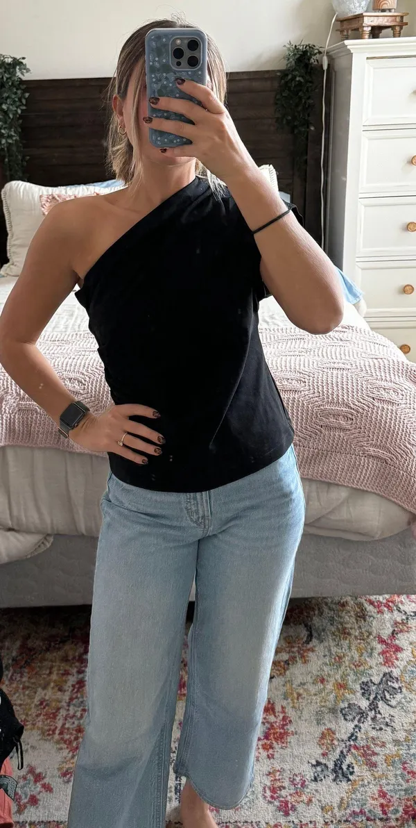 Banana Republic Black One Shoulder Top - Image 2