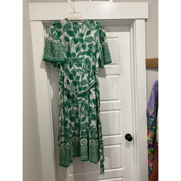 FIG + FLOWER Green Tropical Floral Midi Dress size Large Modest Preppy Teacher - Image 7