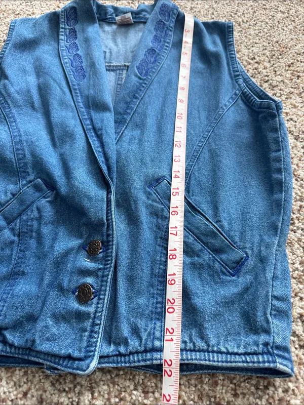 Denim Vest with Embroidered Shawl Collar vintage - Image 8