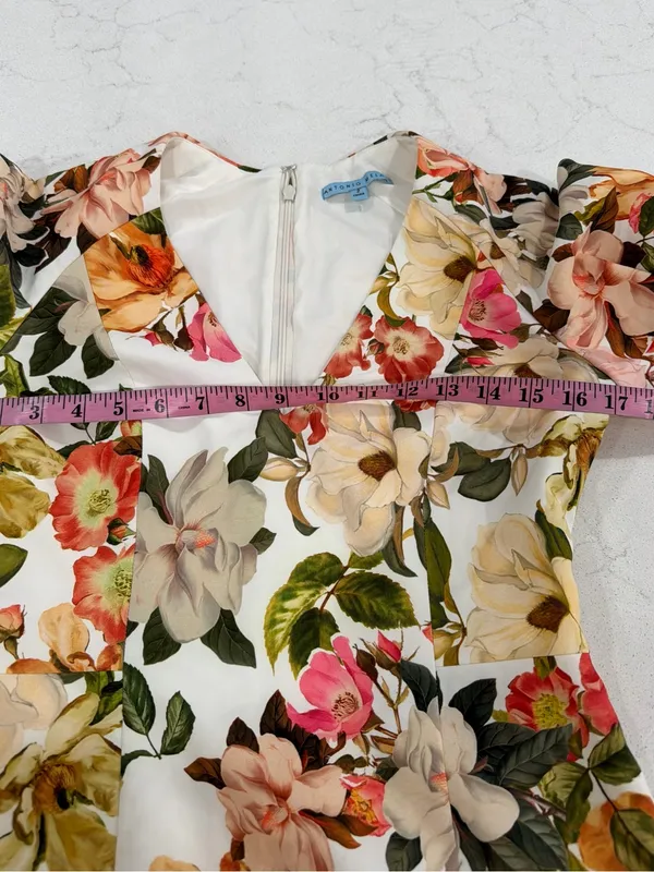 ANTONIO MELANI White Floral Midi Dress with Pink, Green & Yellow Accents - Image 11