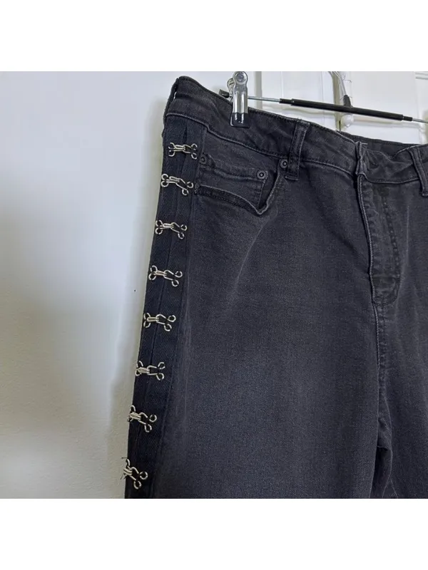 Faded Black Silver Hook Midrise Skinny Jeans Blackheart 13 10 Edgy Punk Goth Alt - Image 3