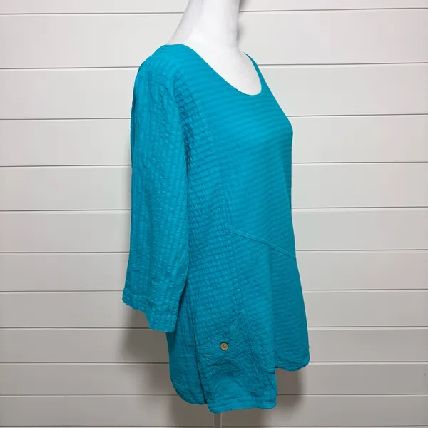Vermont Country Store Textured Popover‎ Half Sleeve Tunic Blue Top Size S - Image 3
